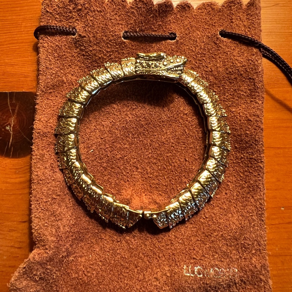 Landau Costume Jewelry Antique Gold Plated Rhinestone Dragon Bracelet RARE ✨💕